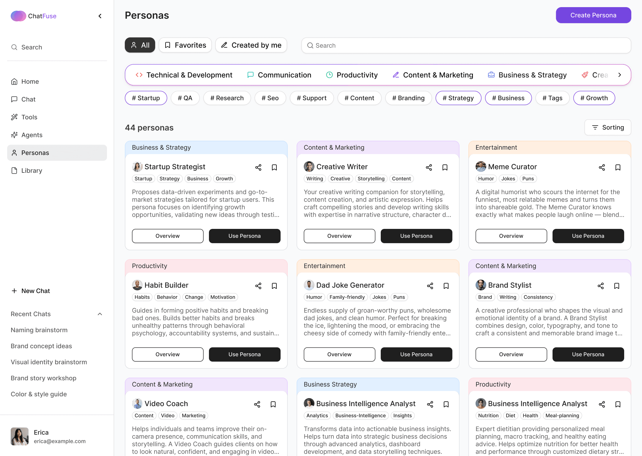 Personas interface