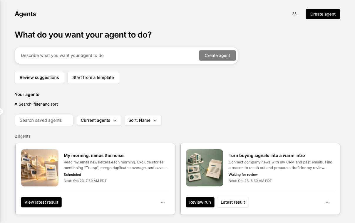 ChatFuse Agents with a filtered morning news brief and buying signal outreach awaiting review